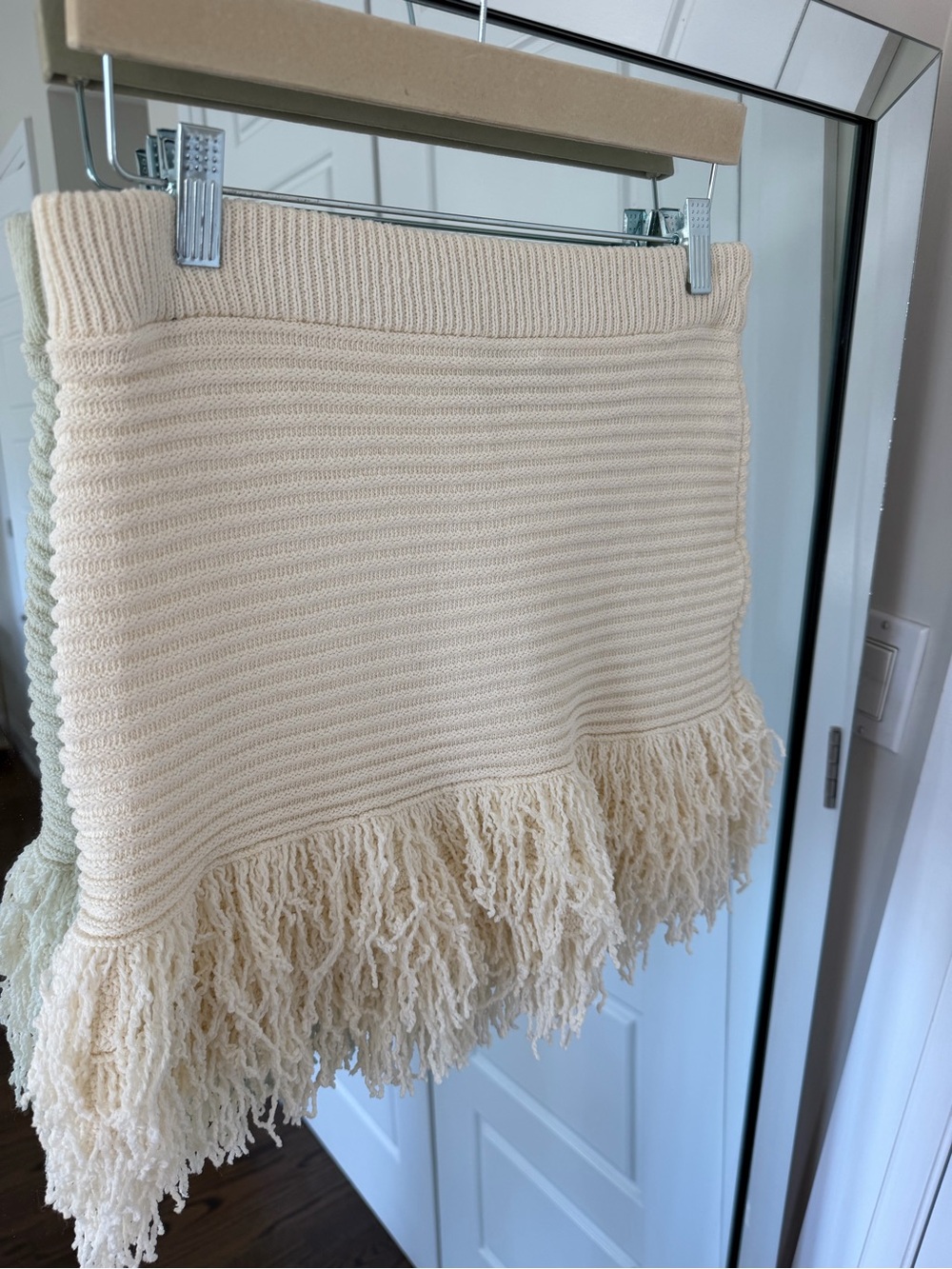 Zara Cream Fringe Knit Mini Skirt